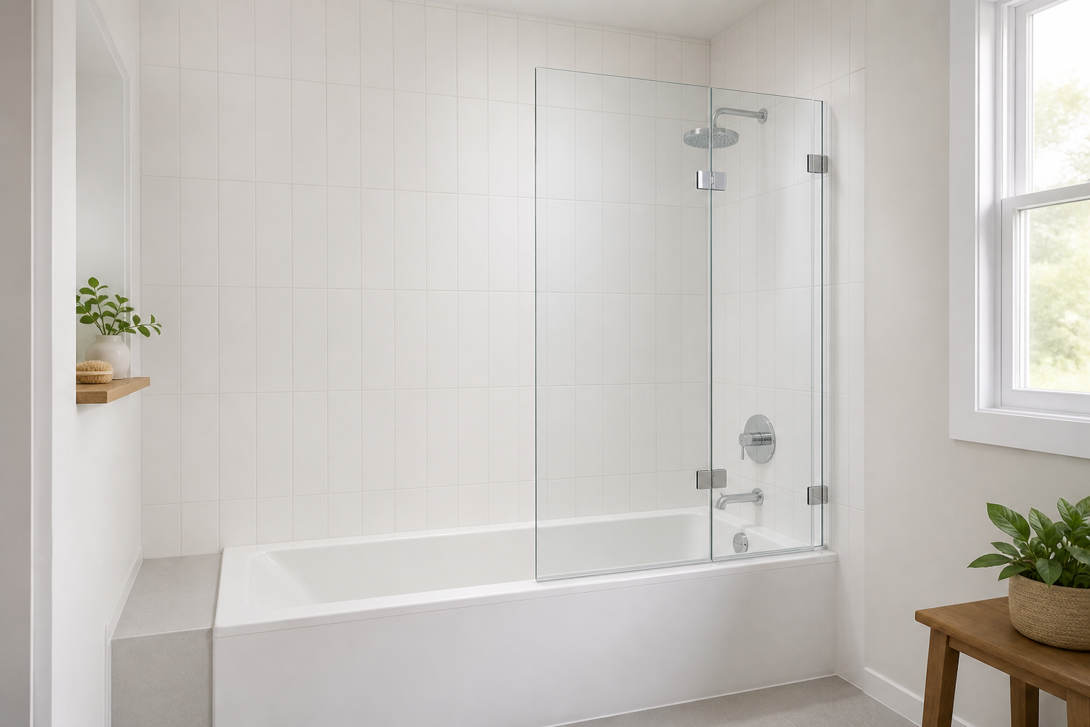 Modern glass tub enclosure replacing a shower curtain